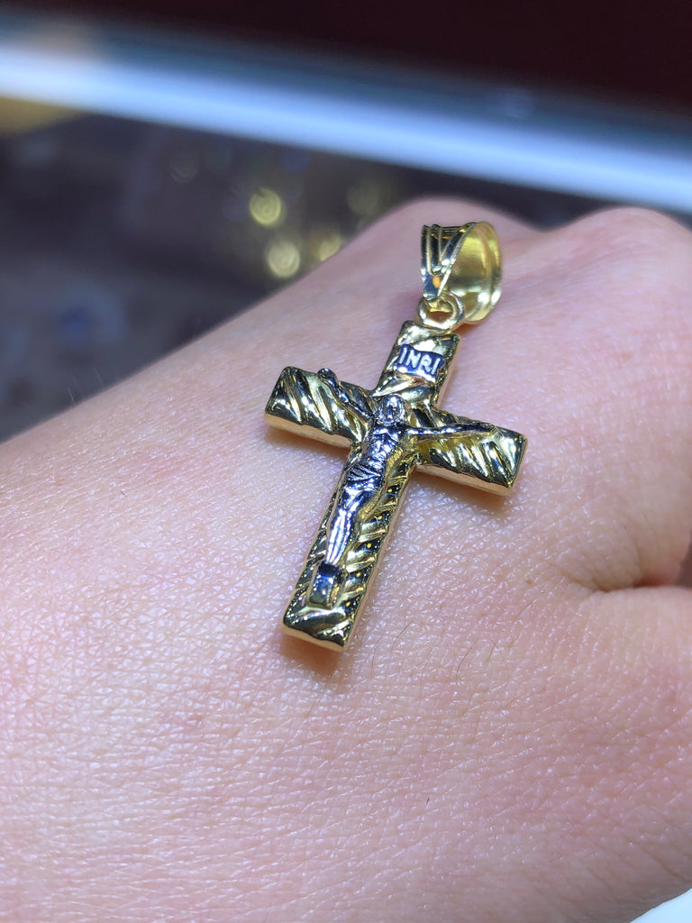 14K Gold Two-Tone Braided Crucifix Pendant