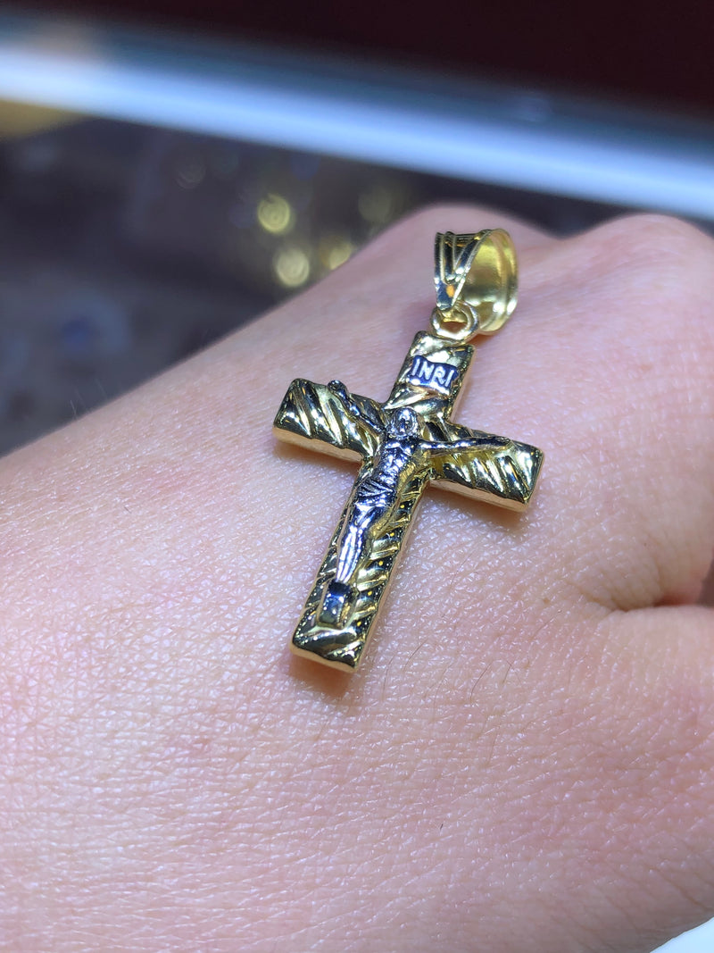 14K Gold Two-Tone Braided Crucifix Pendant