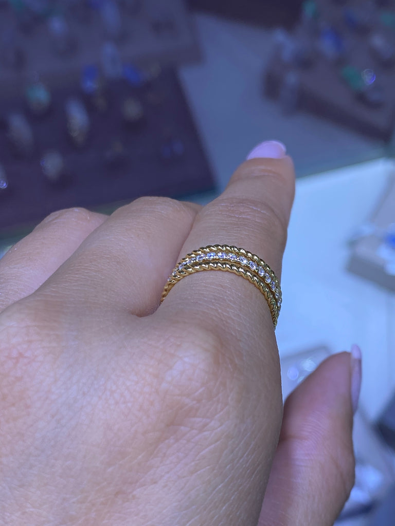 14K Gold Three Row Roped Diamond Band