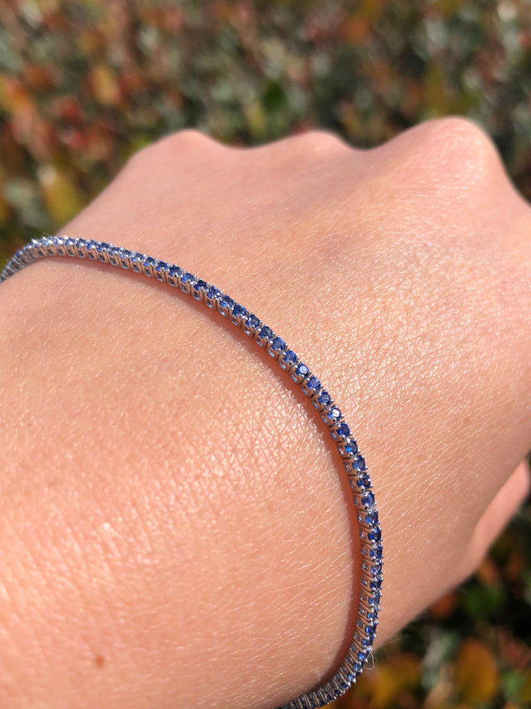 14K Gold Blue Sapphire Color Stoned Tennis Bracelet