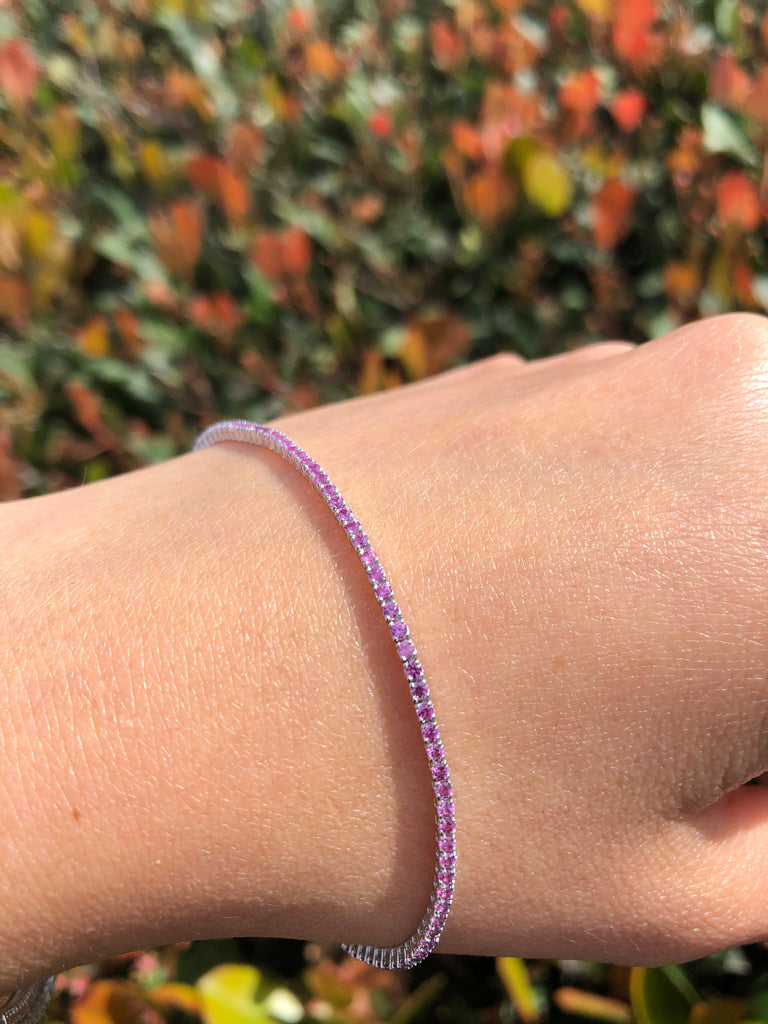 14K Gold Pink Sapphire Color Stoned Tennis Bracelet