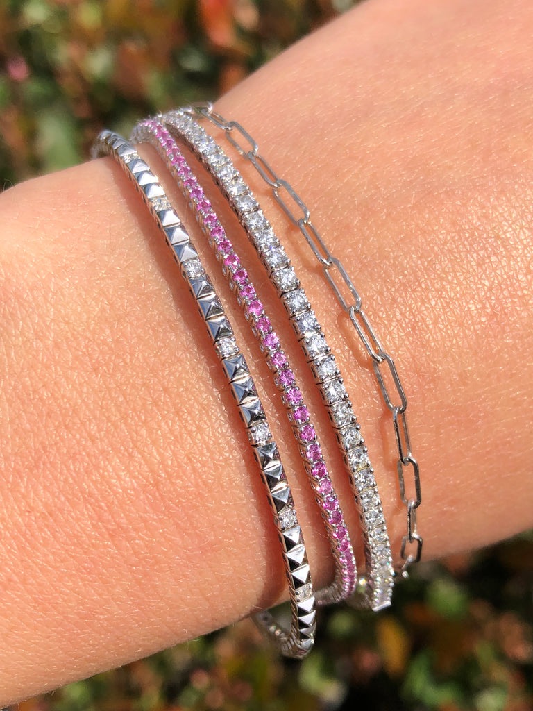 14K Gold Pink Sapphire Color Stoned Tennis Bracelet