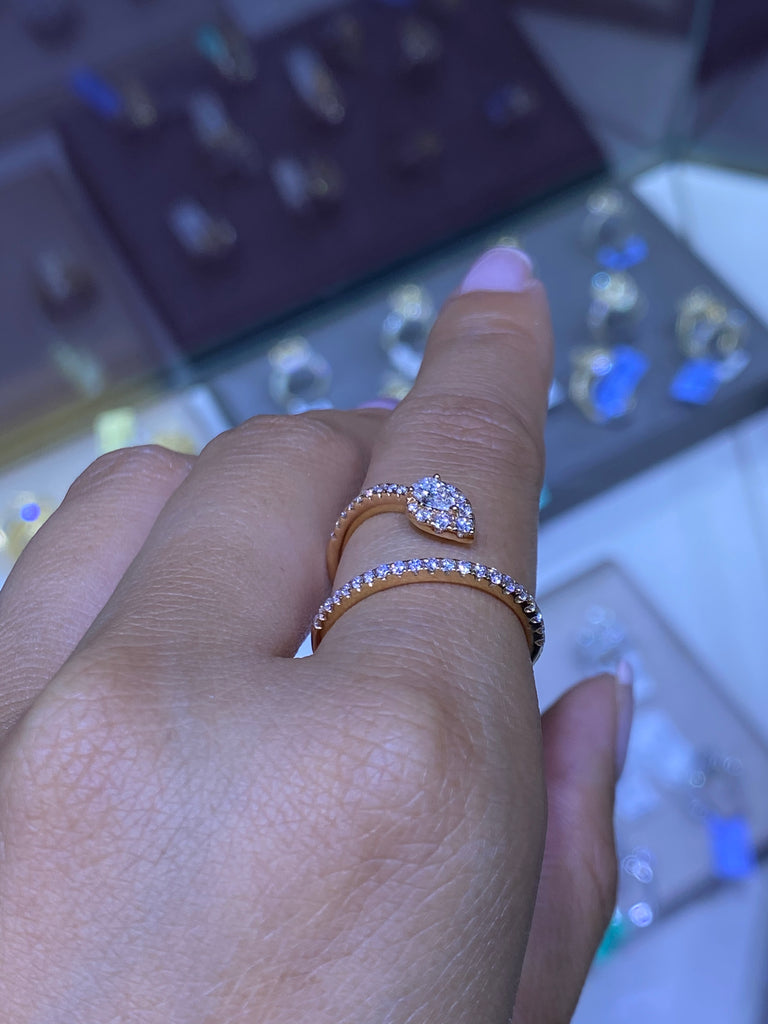 14K Gold Wrapped Pear Leaf Diamond Band