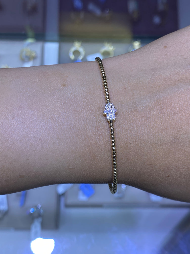 14k Gold Bubble Hamsa Diamond Bangle