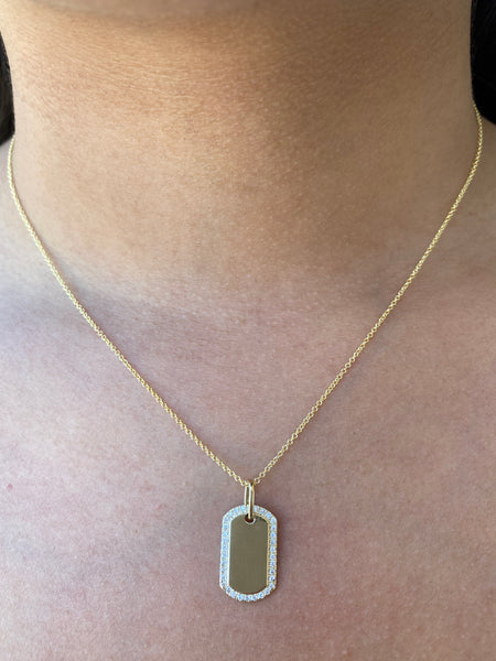 18K Gold Diamond Dog Tag Necklace