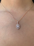 14K Gold Marquise Round Halo Cluster Diamond Necklace