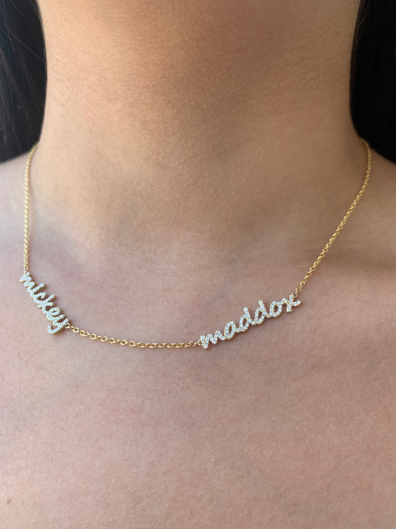 14k Gold Two Kid Names Diamond Necklace