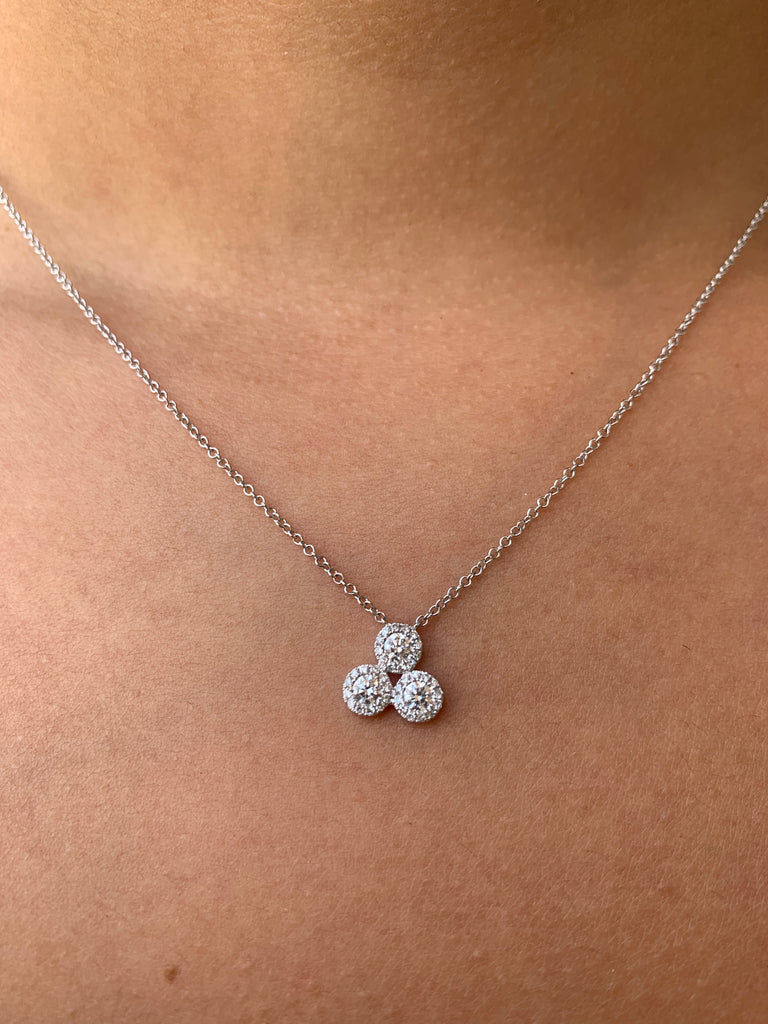 14K Gold Triple Round Halo Diamond Pendant