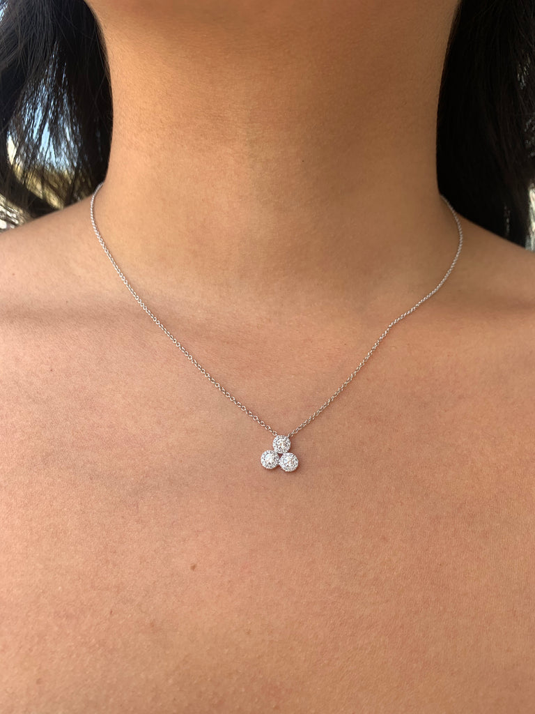 14K Gold Triple Round Halo Diamond Pendant