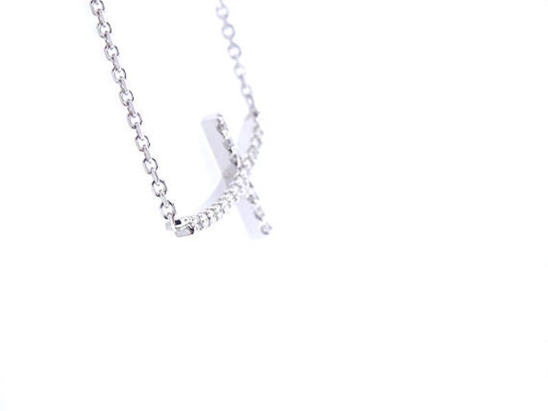 14K Gold Diamond Sideways Cross Necklace