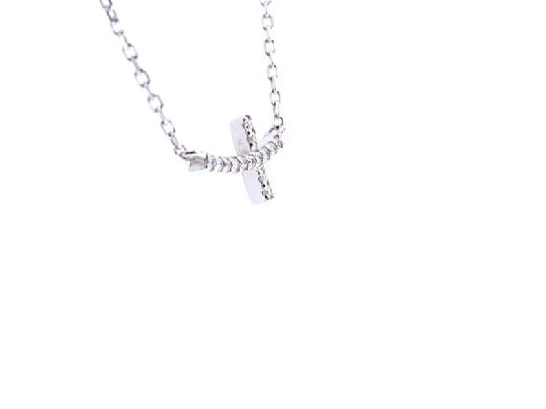 14K Gold Diamond Small Sideways Cross Necklace