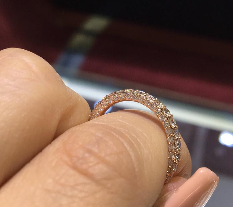 14K Gold 3D 3MM Diamond Band