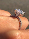 14K Gold Diamond Under Halo with Cushion Cut 2.5 Carat Forever One Moissanite Engagement Ring