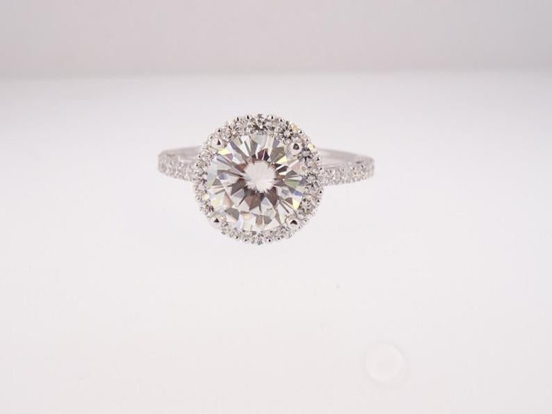 14K Gold Diamond Halo with 2.43ct Round Forever One Moissanite Engagement