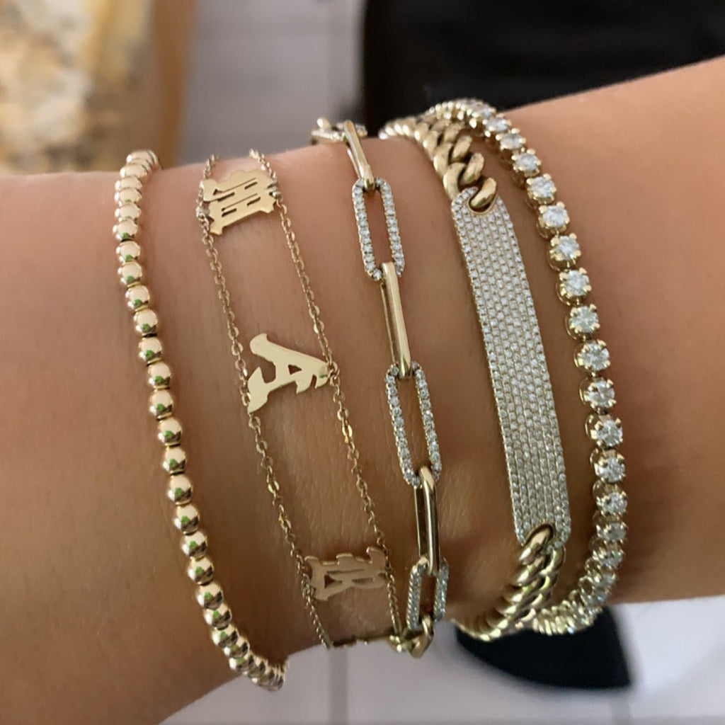 14K Gold Diamond Paper Clip Bracelet