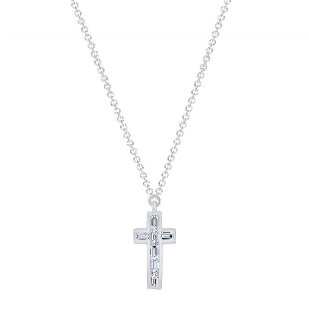 14k Gold Baguette Diamond Cross Necklace