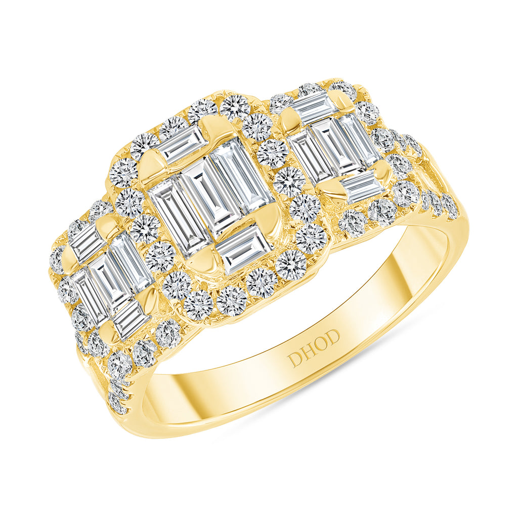 14K Gold Three Natural Diamond Cluster Engagement Ring