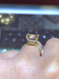 14K Gold Diamond Double Under Halo with Cushion Cut Morganite Engagement Ring