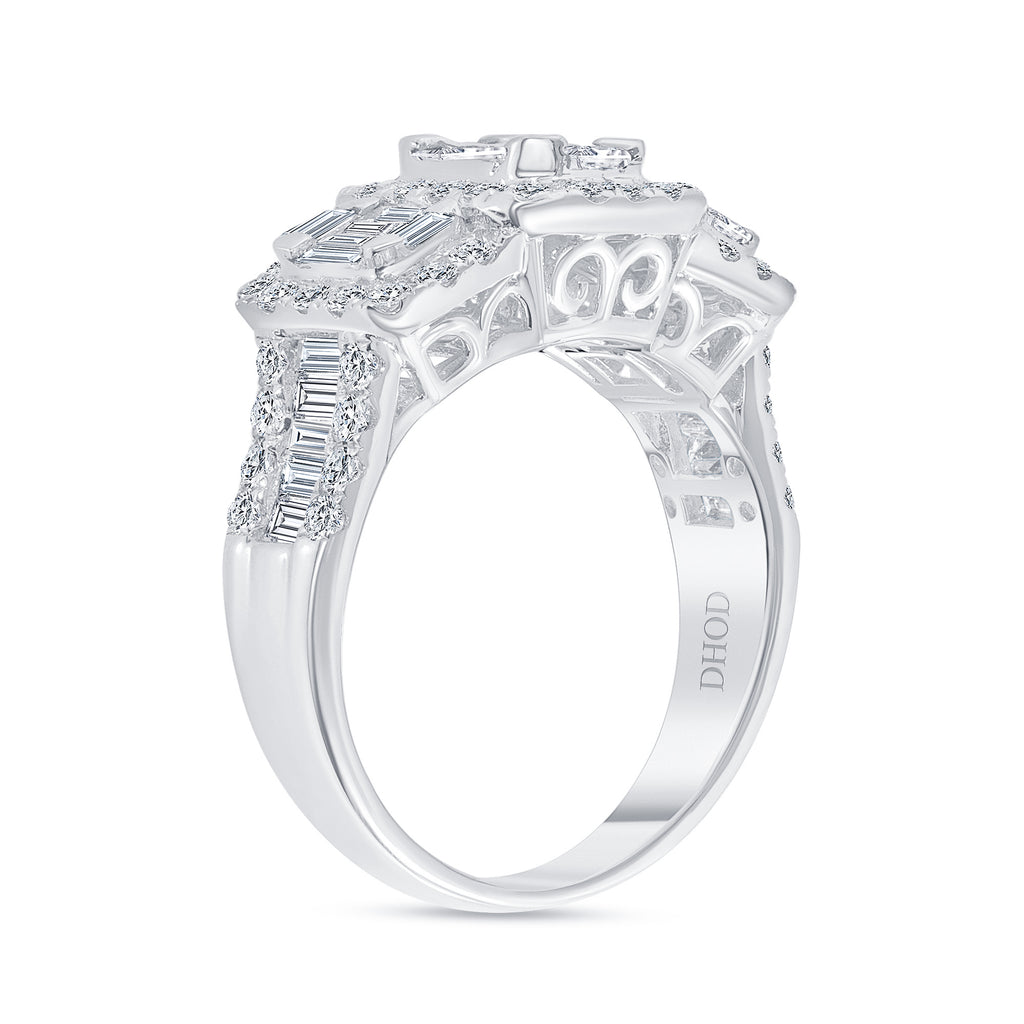 14K Gold Three Natural Diamond Cluster Engagement Ring