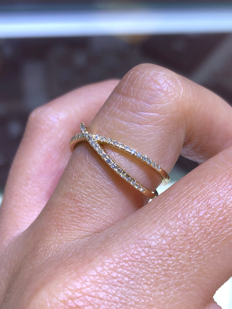 14K Gold Diamond X Band Narrow