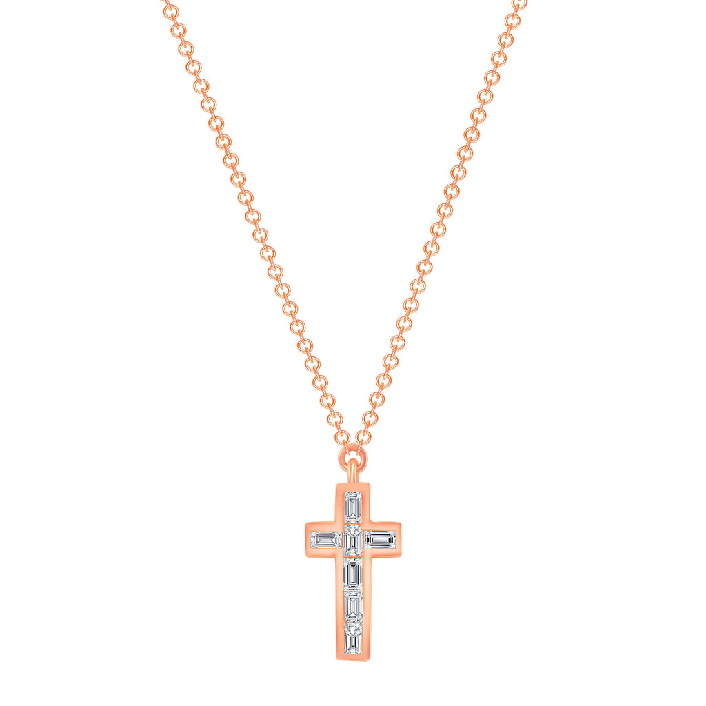 14k Gold Baguette Diamond Cross Necklace