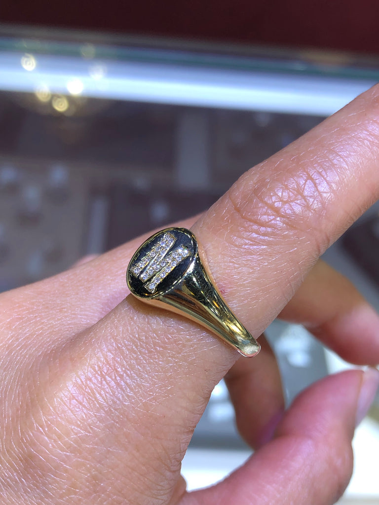 14k Diamond Initial Signet Ring