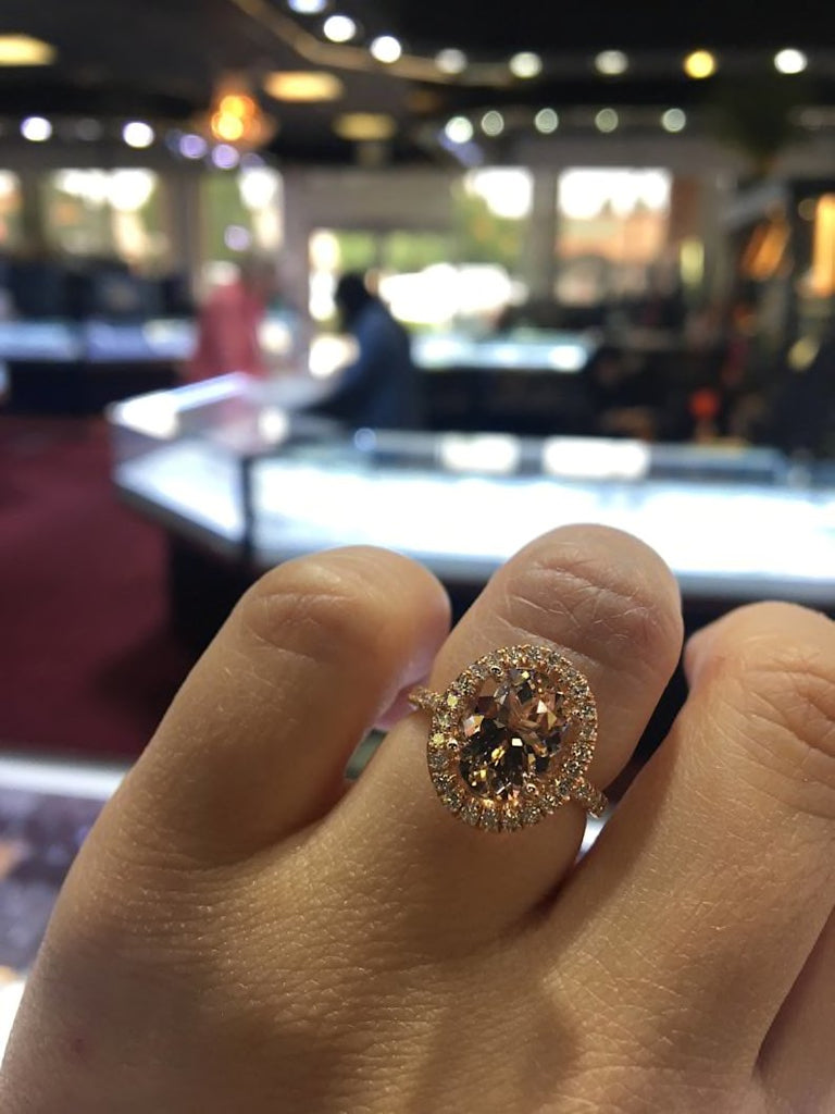 14K Gold Diamond Halo Oval Approx. 2.50 Carats Morganite Engagement Ring