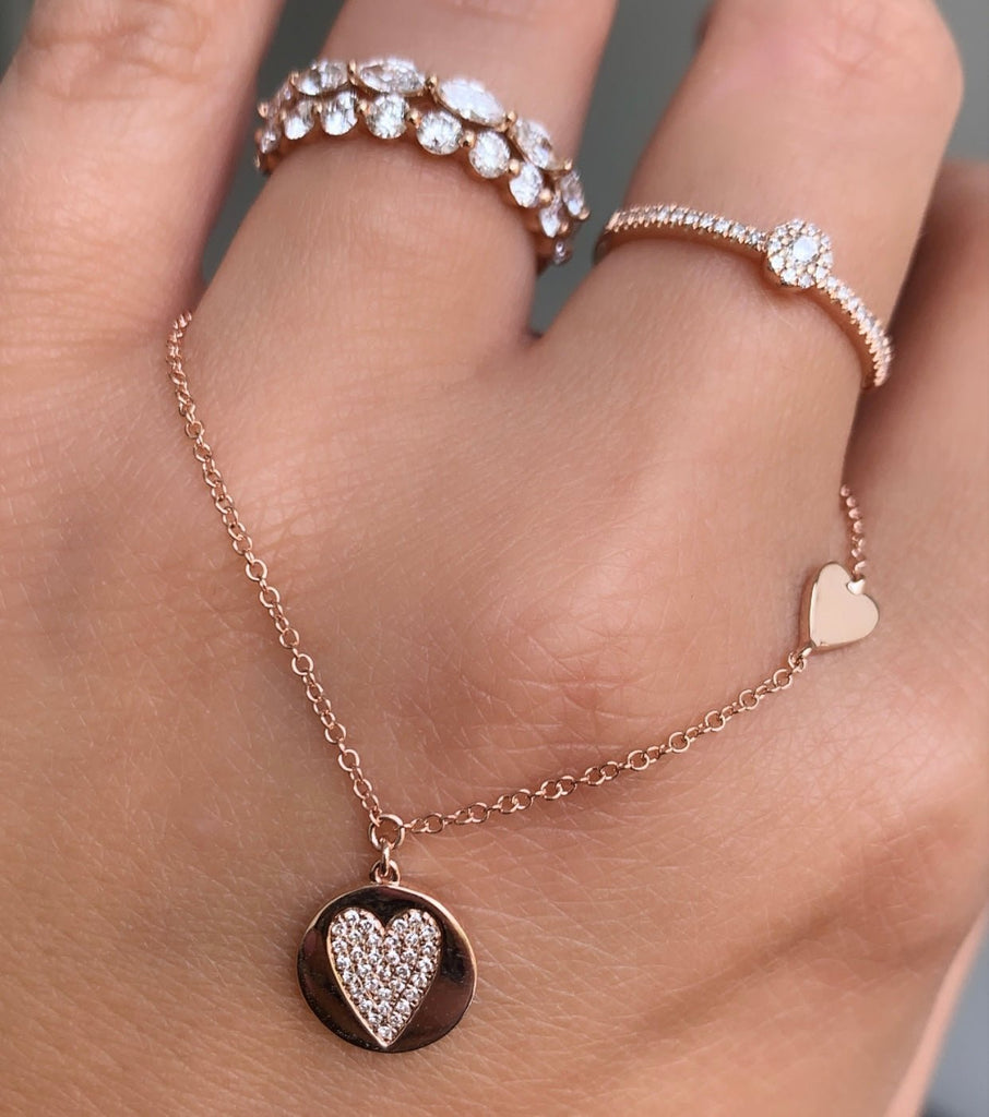 14K Gold Diamond Heart Circle Pendant Necklace