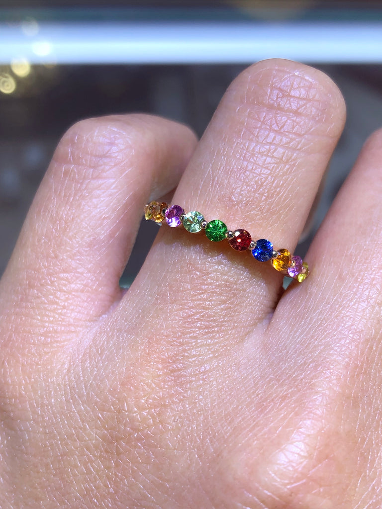 14K Gold Rainbow Sapphire Band