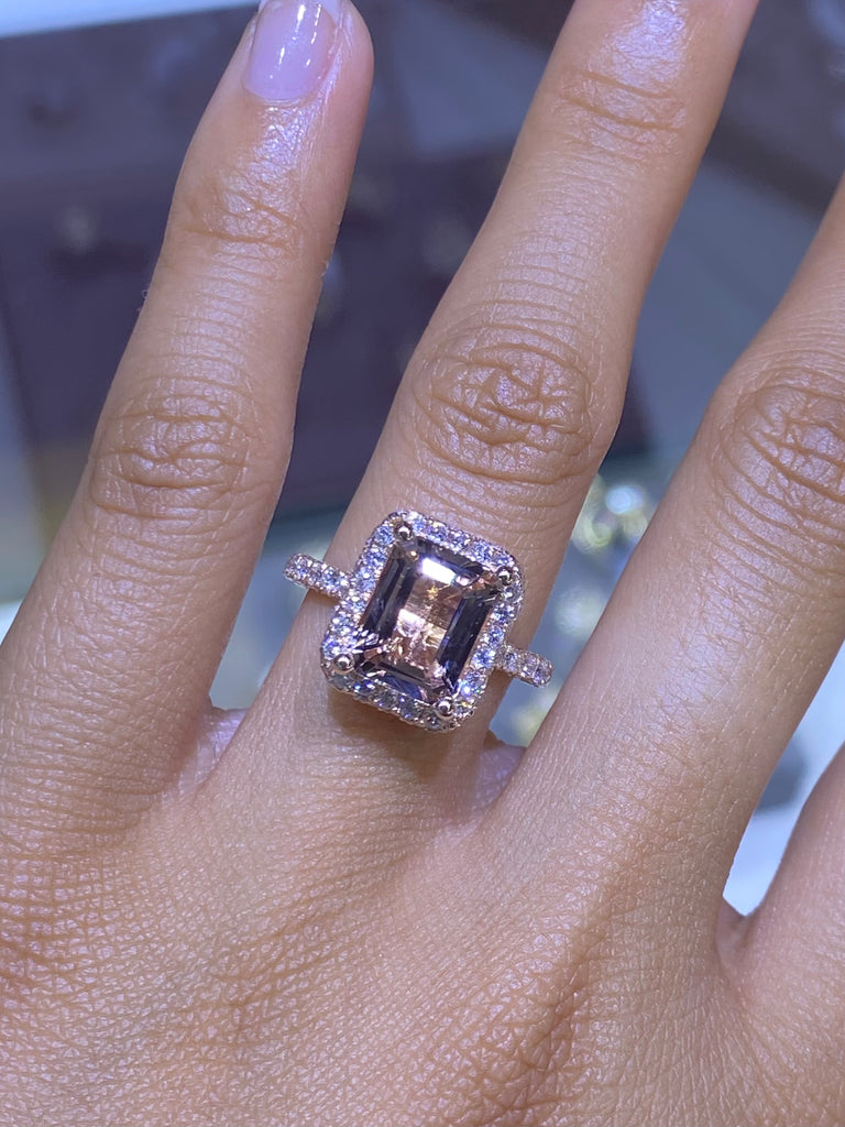 3 Carat Emerald Cut Morganite Engagement Ring