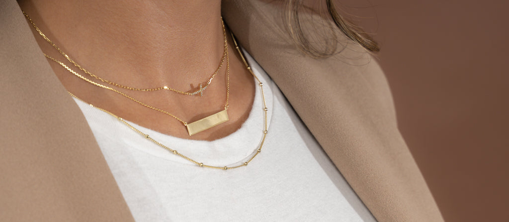 14K Gold Diamond Sideways Cross Necklace