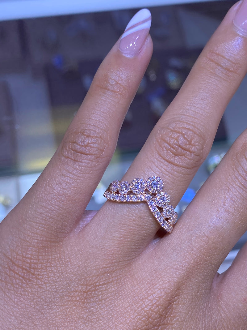 14k Rose Gold Round Halo V Band