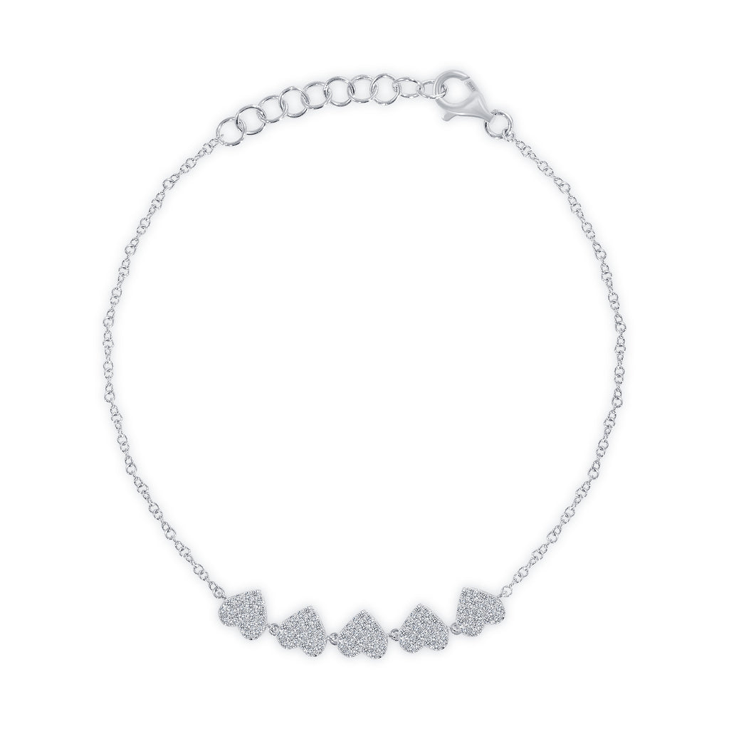 14K Gold 5 Heart Diamond Bracelet