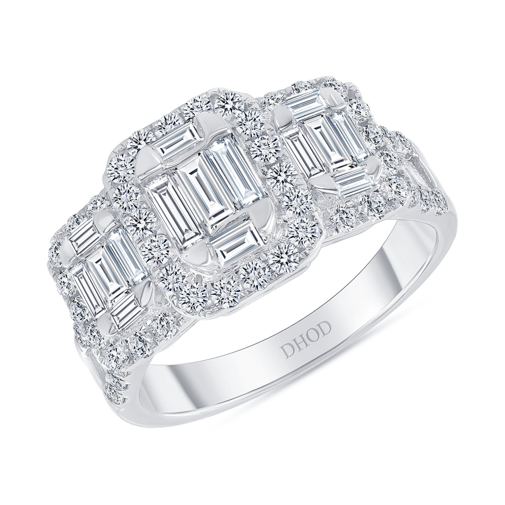 14K Gold Three Natural Diamond Cluster Engagement Ring