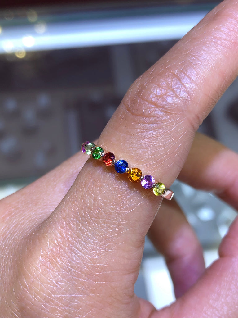 14K Gold Rainbow Sapphire Band