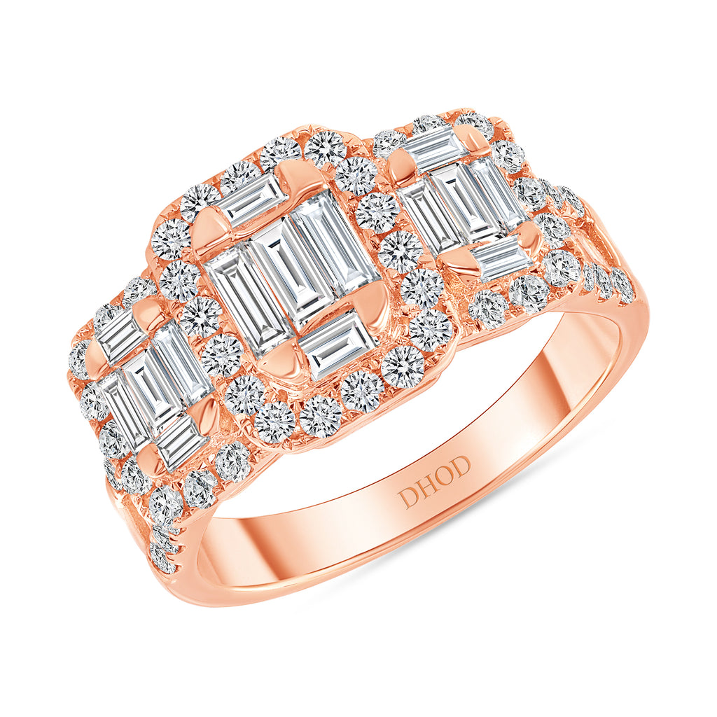 14K Gold Three Natural Diamond Cluster Engagement Ring