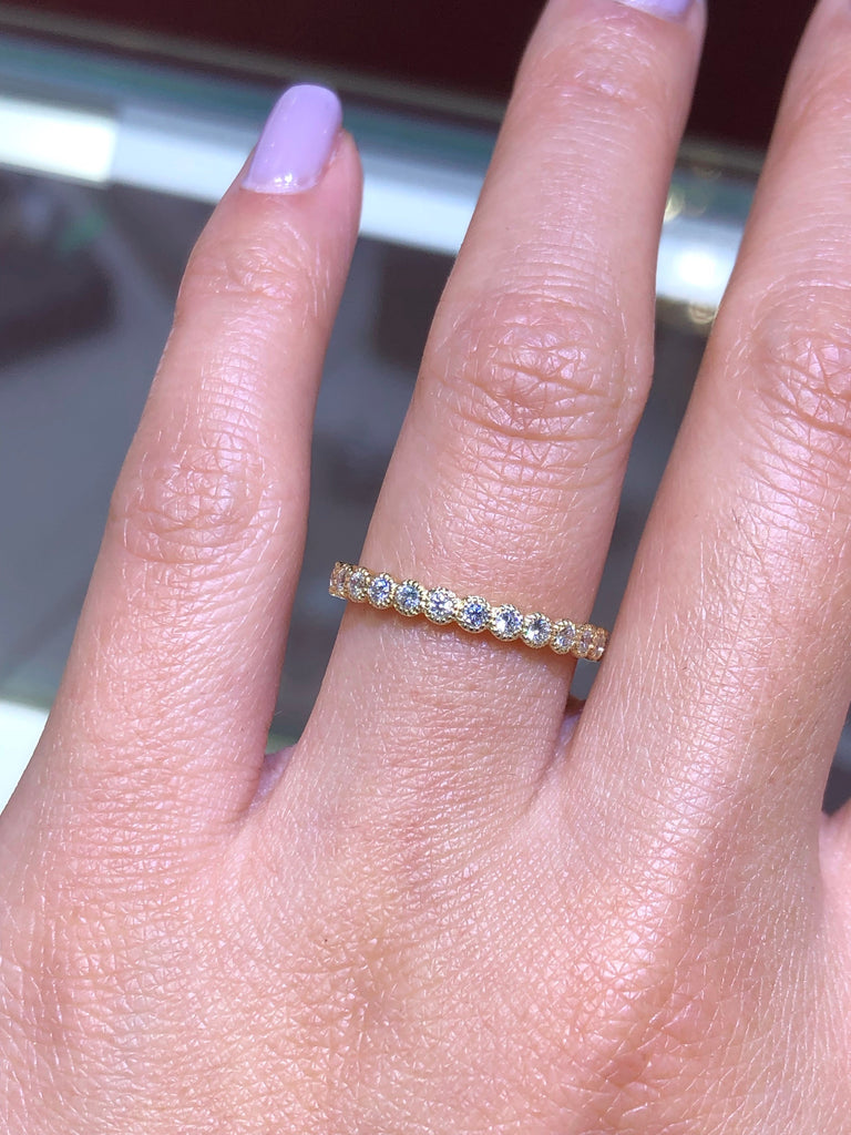 14K Gold Diamond Antique Style Art Deco Bezel Setting 3/4 Band