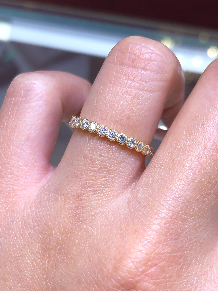 14K Gold Diamond Antique Style Art Deco Bezel Set 3/4 Eternity Band