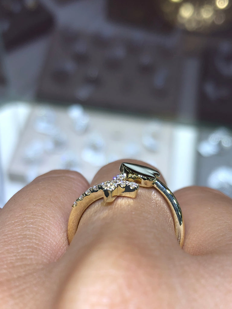 Heart and Diamond Cross Ring