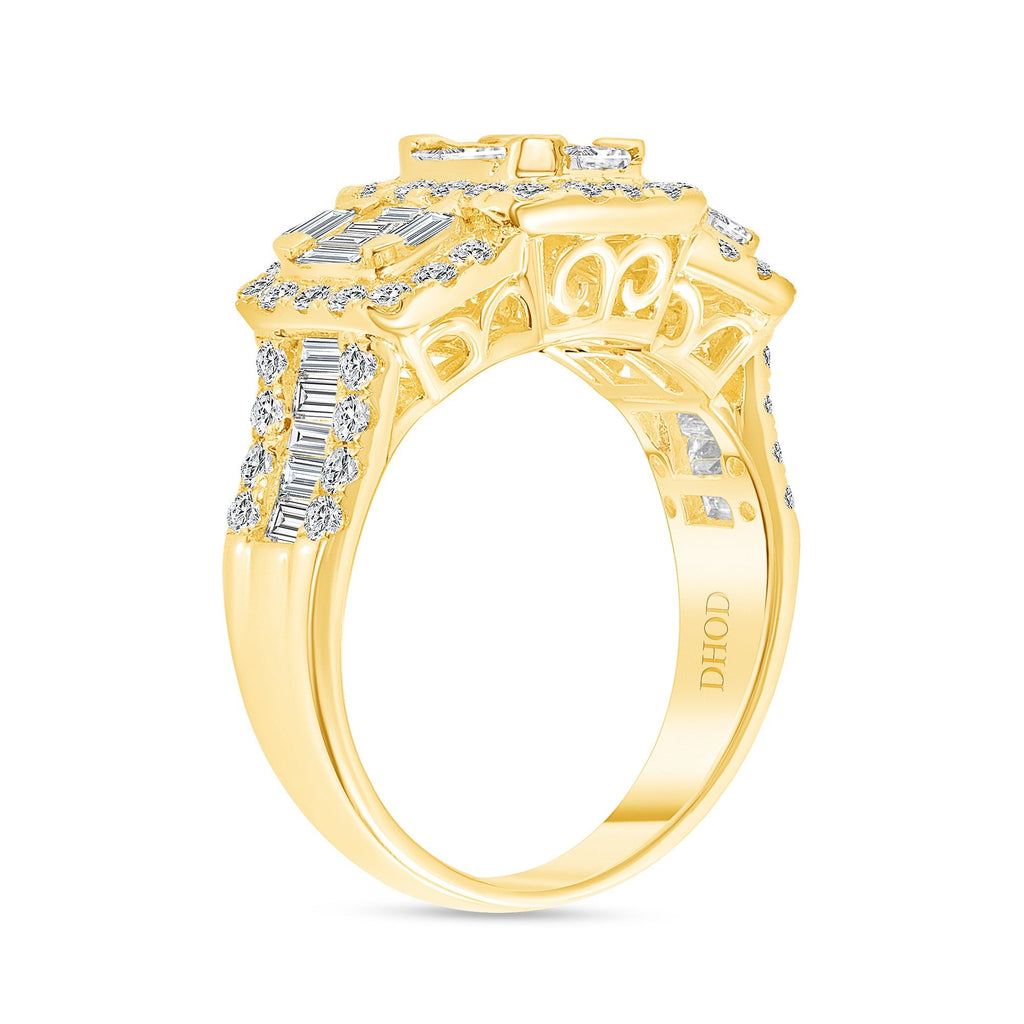 14K Gold Three Natural Diamond Cluster Engagement Ring