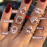 morganite ring shapes - pear, emerald, oval, cushion, round, marquise - 2 carat morganite ring