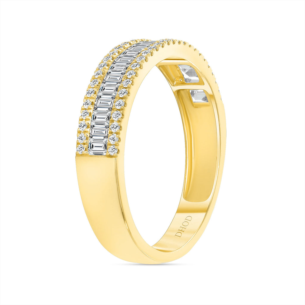 14K Gold Diamond 3 Row Baguette And Round Band Elsa Band