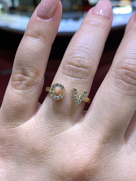 14K Gold Double Initial Diamond Ring - Main Image