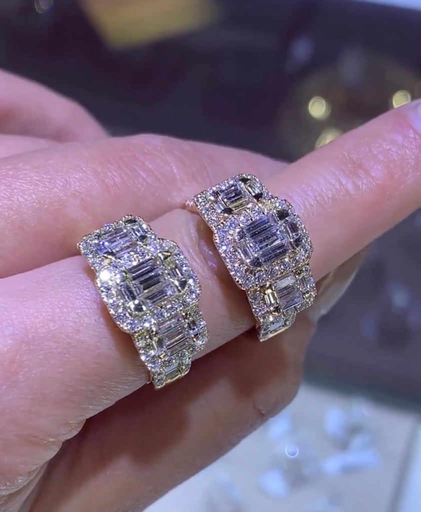 14K Gold Three Natural Diamond Cluster Engagement Ring