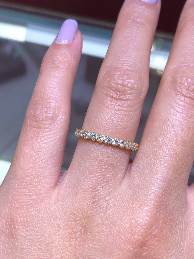 14K Gold Diamond Antique Style Art Deco Bezel Set 3/4 Eternity Band