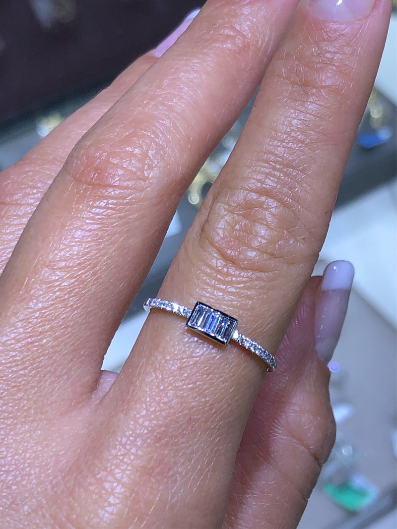 14K Gold Triple Baguette Diamond Band