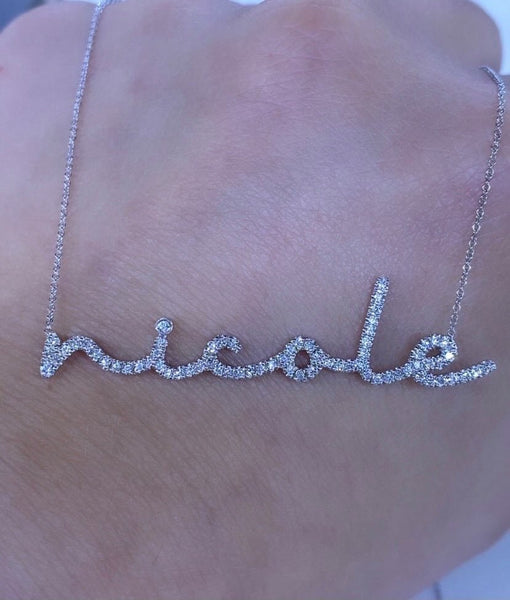 Gold necklace with name in cursive with diamonds Clearance