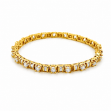 14K Gold Round and Baguette Natural Diamond Tennis Bracelet