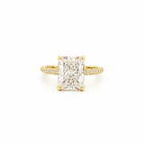14K Gold Lab Grown 3.00 Carat Radiant Diamond with Under Halo and 3D Setting Engagement Ring