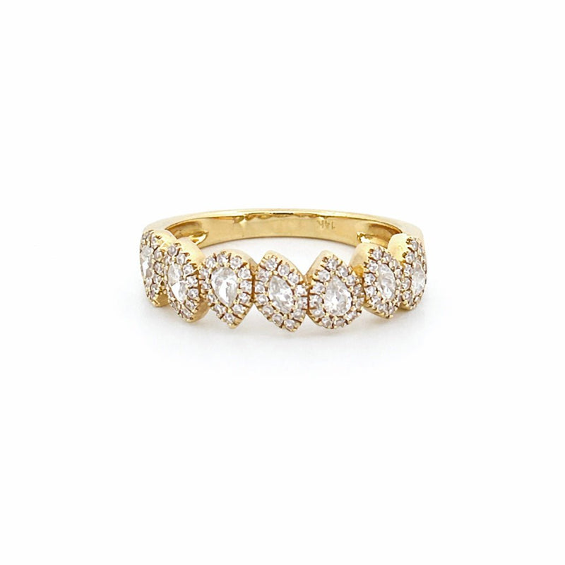 14K Gold Pear and Marquise Diamond Halo Band